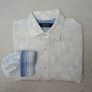 Nat Nast Shirt Mens M White Floral Button-Up Contrasting Trim‎ Pocket Reverse